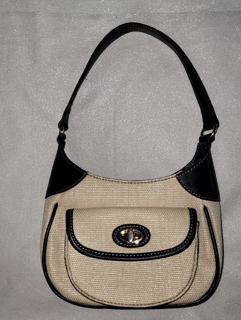 Vintage Etienne AIGNER Beige Straw & Navy Leather Bag